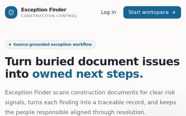 Screenshot of Construction Exception Finder