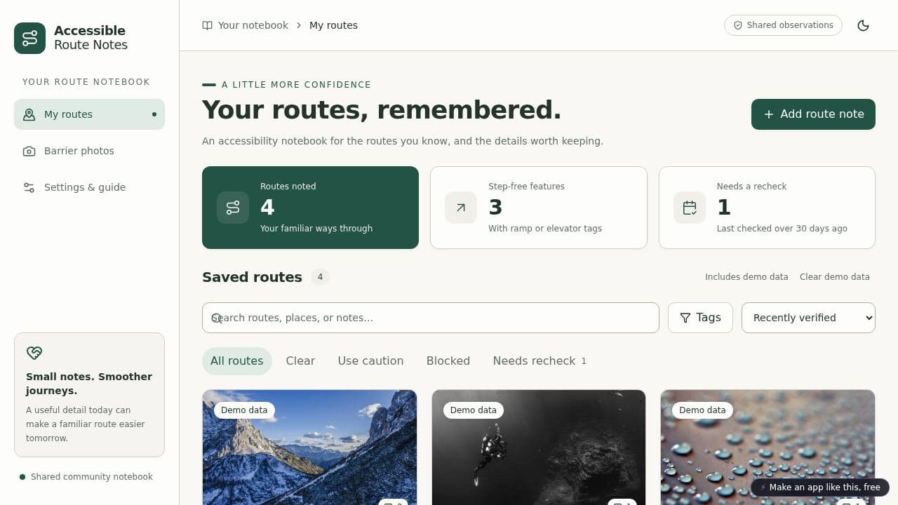Screenshot of Accessible Route Notes