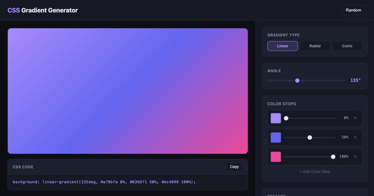 Screenshot of CSS Gradient Generator