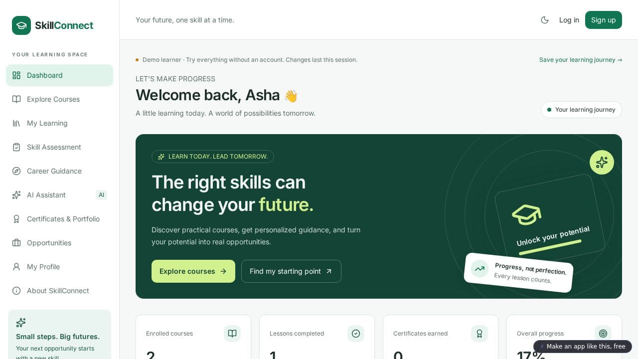 Screenshot of SkillConnect Learning Platform