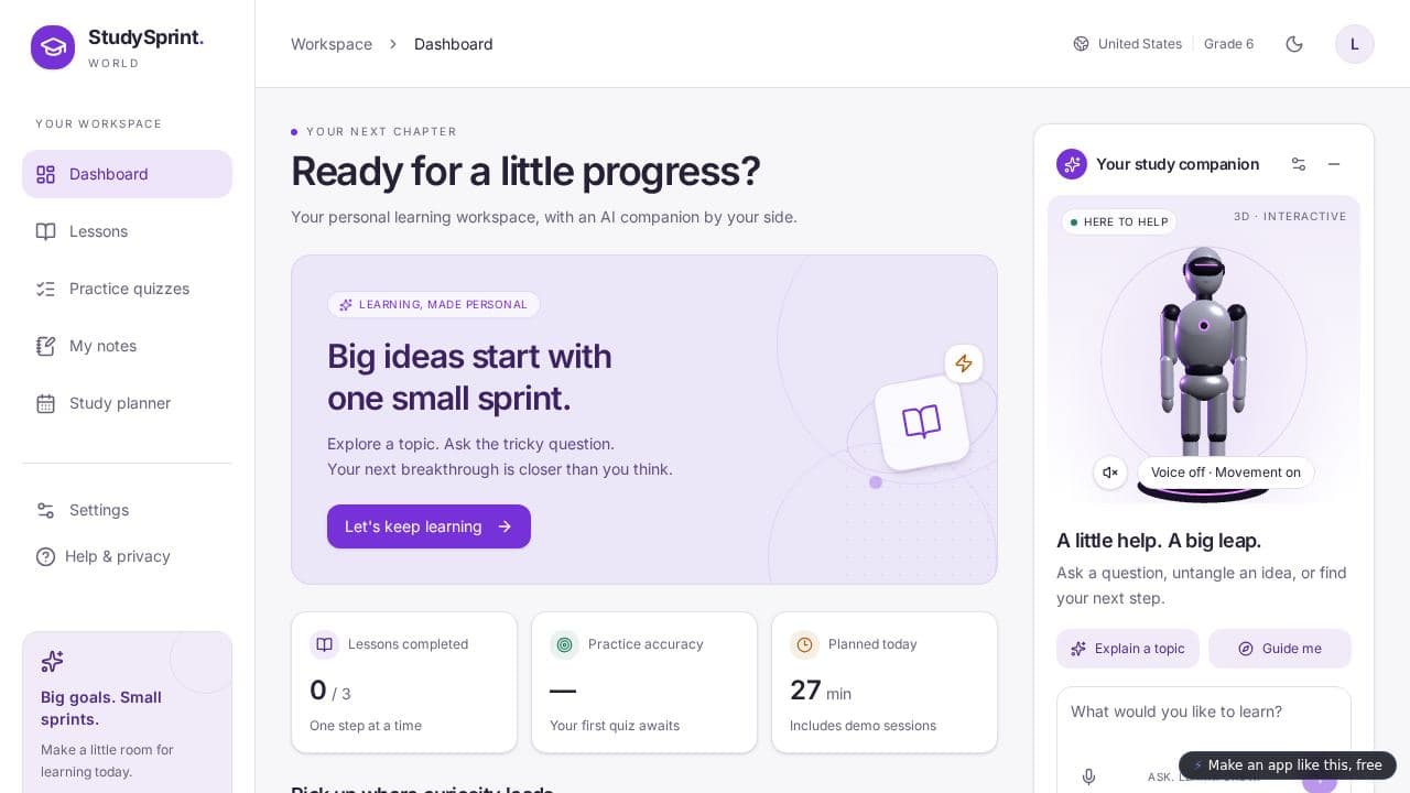 Screenshot of StudySprint AI Tutor