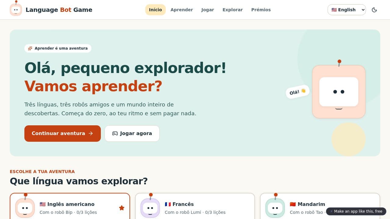 Screenshot of Language Bot Game