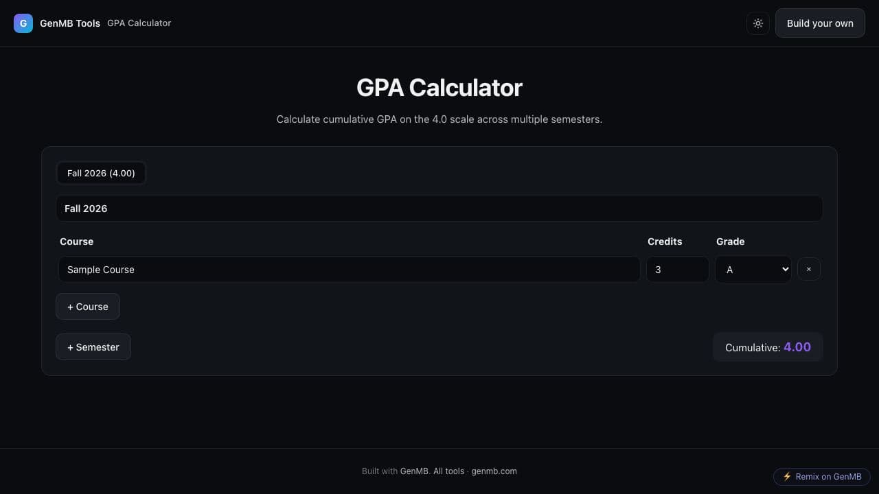 Screenshot of GPA Calculator