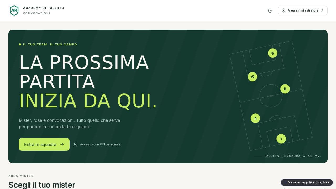 Screenshot of Academy Convocazioni