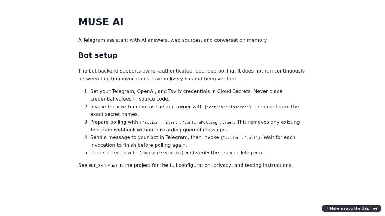 Screenshot of MUSE AI Telegram Bot