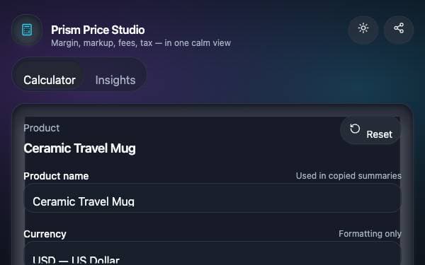 Screenshot of Prism Price Studio