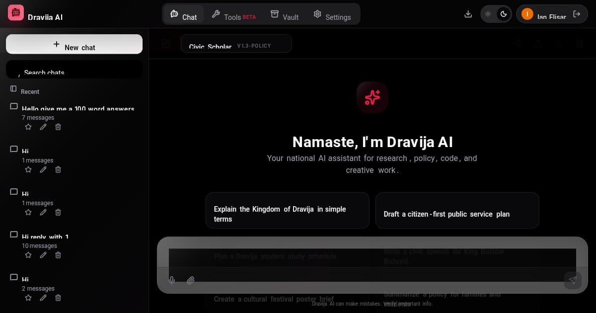 Screenshot of Dravija AI