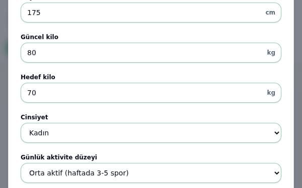 Screenshot of Nutrition Goal Planner