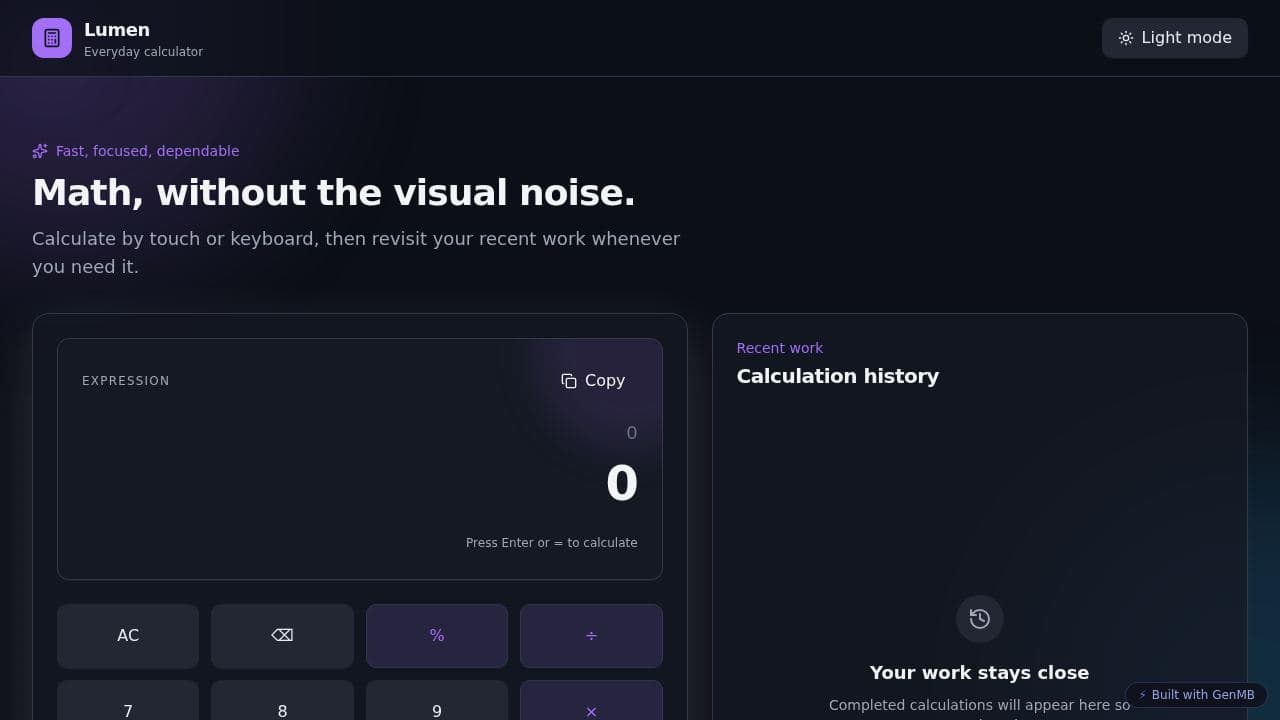 Screenshot of Lumen Calculator