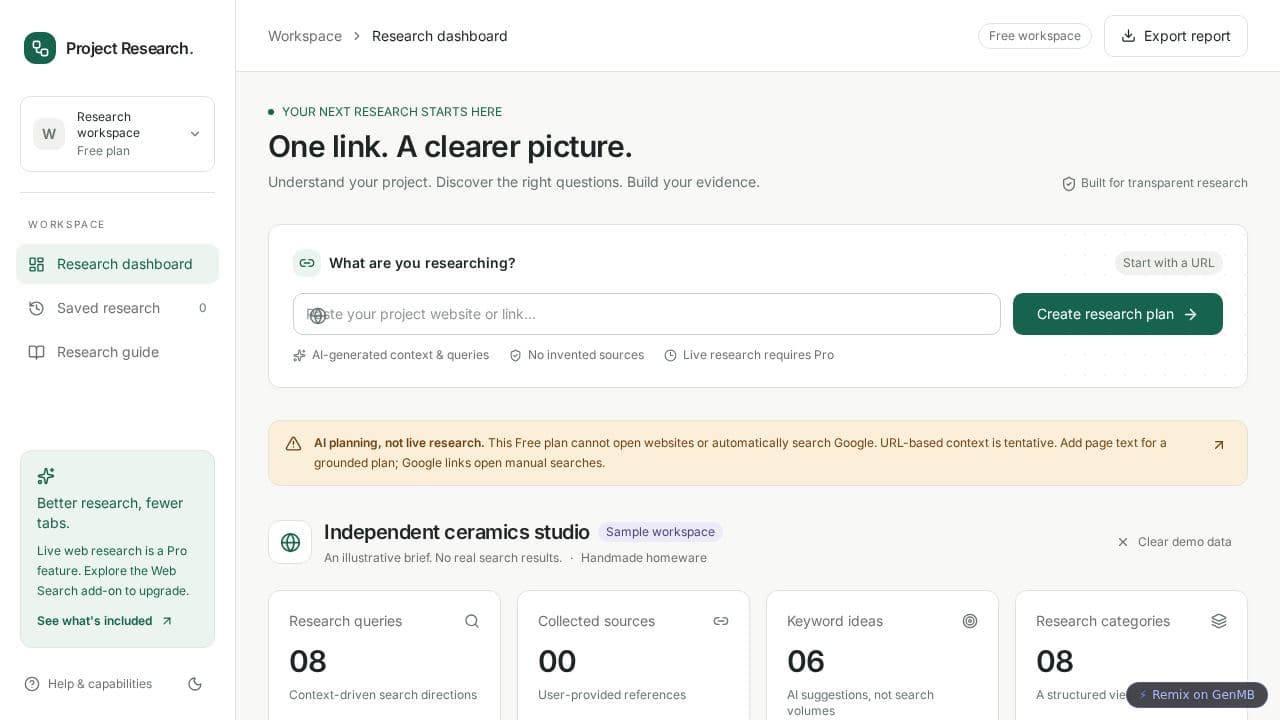 Screenshot of Project Research Assistant
