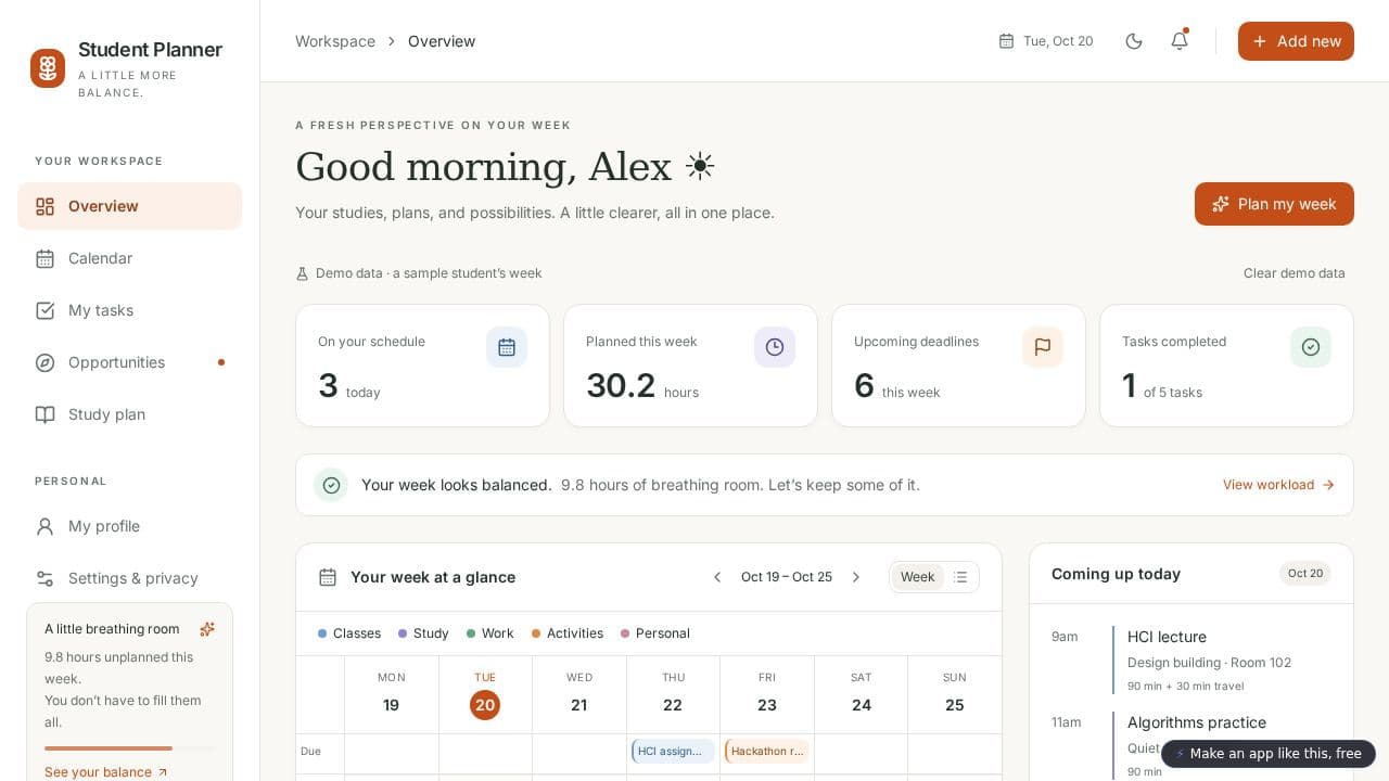 Screenshot of Student Life Planner