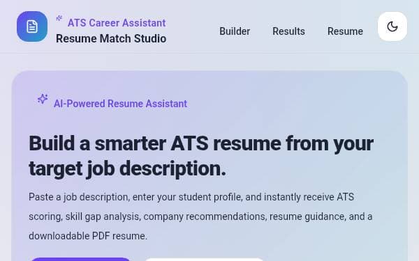 Screenshot of Resume Match Studio