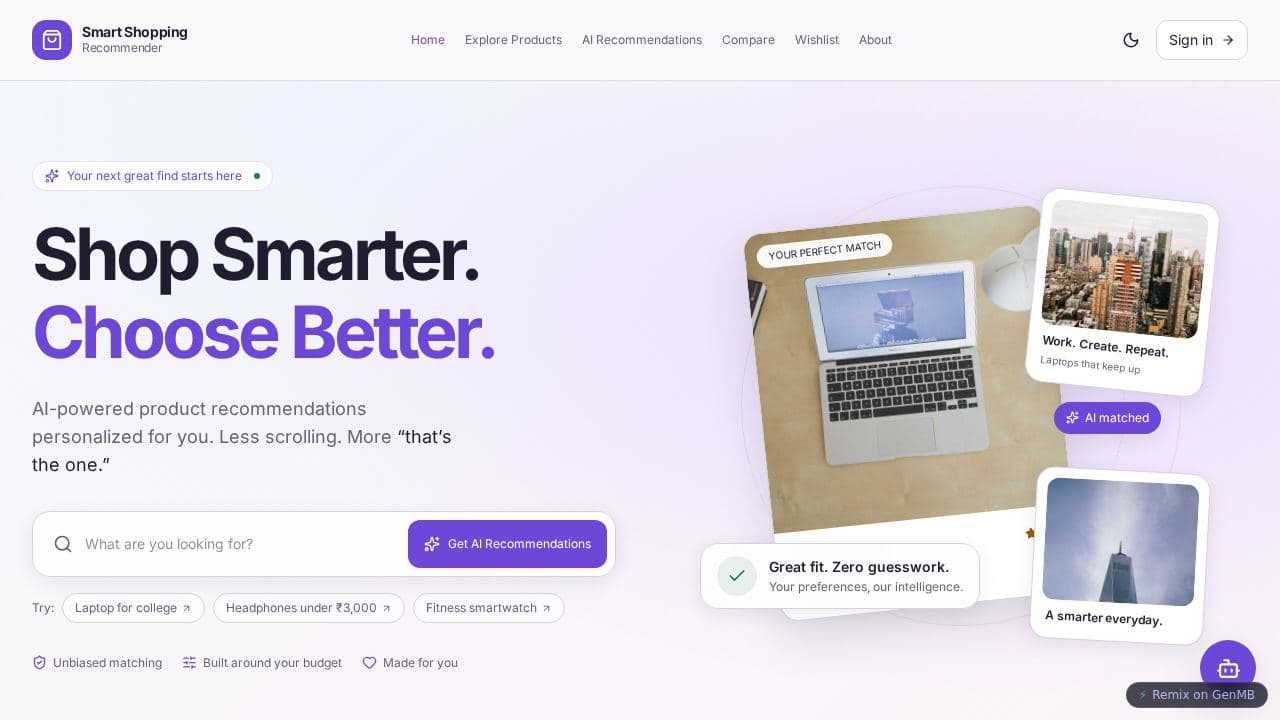 Screenshot of Smart Shopping Recommender