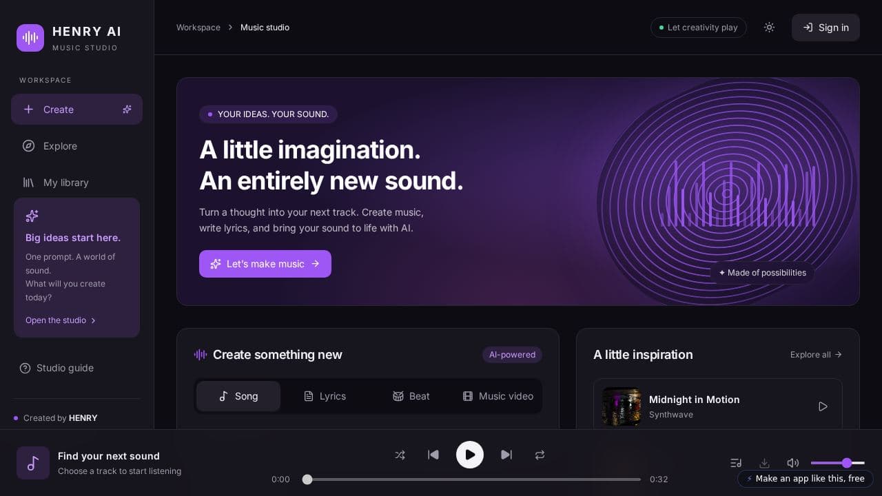 Screenshot of HENRY AI Music Studio