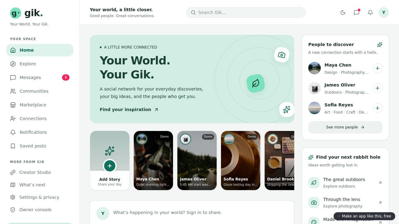 Screenshot of Gik Social Network