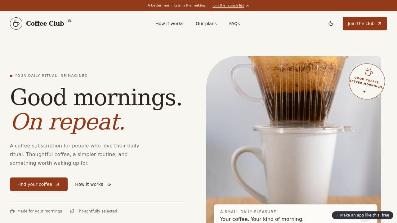 Screenshot of Coffee Club