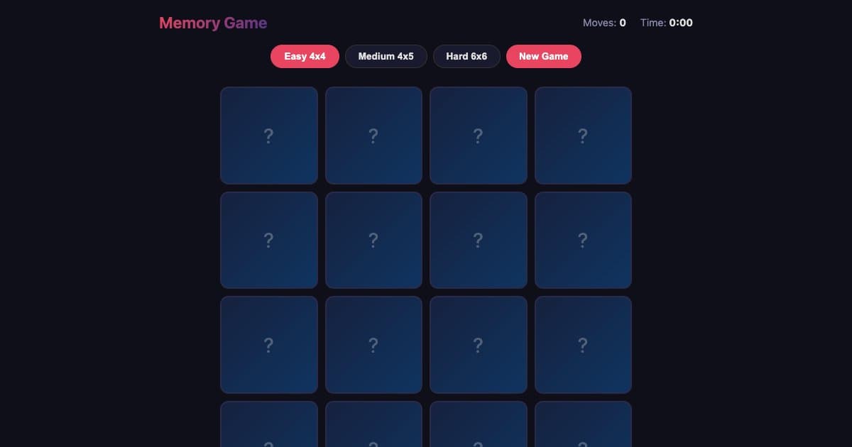 Screenshot of Memory Card Game