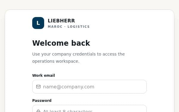Screenshot of Liebherr Maroc Inventory