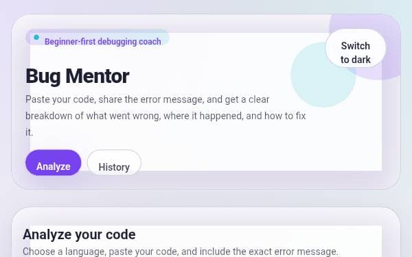 Screenshot of Bug Mentor