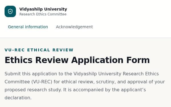 Screenshot of Ethics Review Form