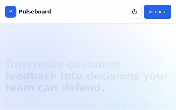 Screenshot of Pulseboard Landing