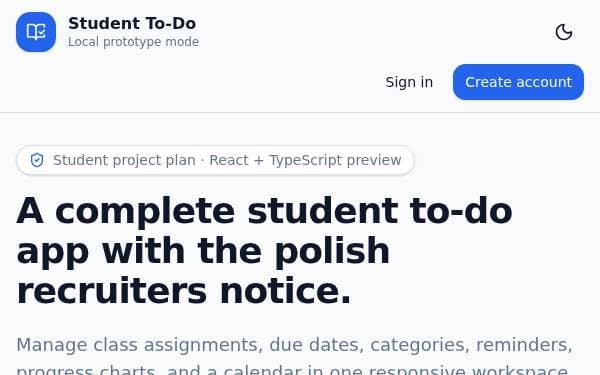 Screenshot of Student Task Hub