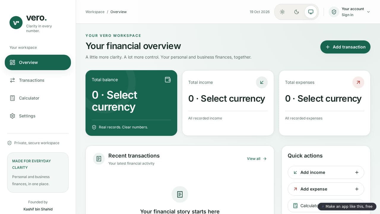 Screenshot of Vero Finance Manager
