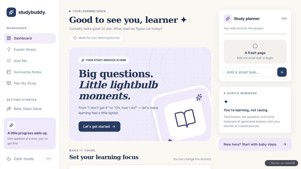 Screenshot of StudyBuddy AI