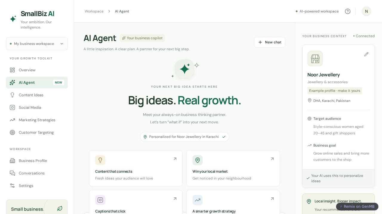 Screenshot of SmallBiz AI Agent