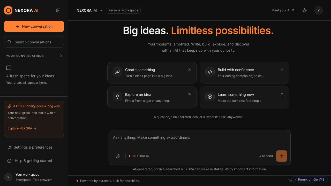 Screenshot of NEXORA AI Chat