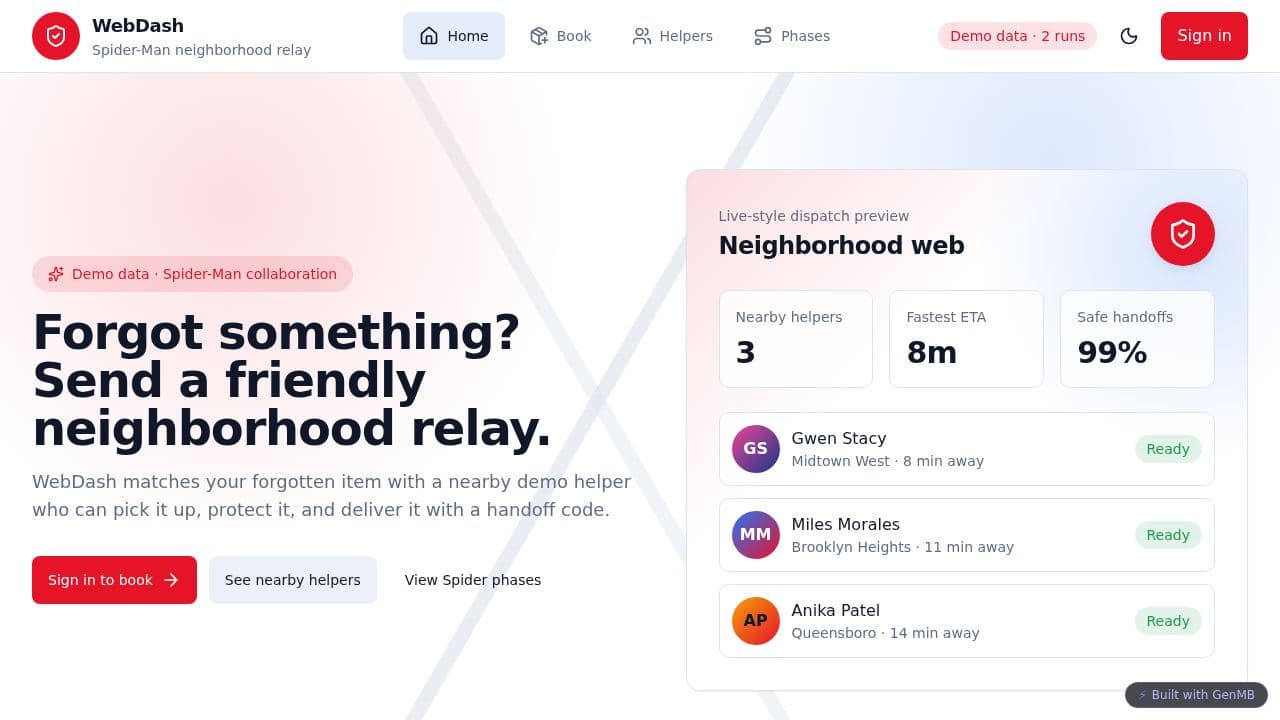 Screenshot of WebDash Pickup