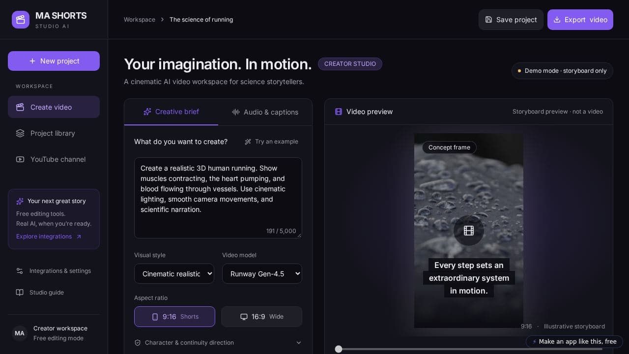 Screenshot of MA Shorts Studio