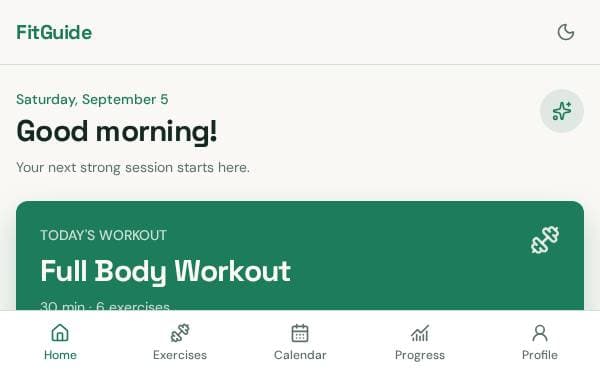 Screenshot of FitGuide Fitness Planner