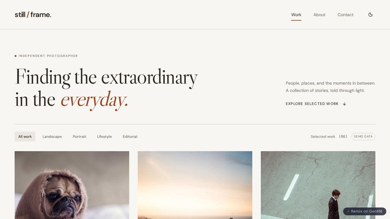 Screenshot of Photographer Portfolio