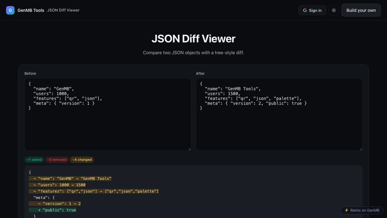 Screenshot of JSON Diff Viewer