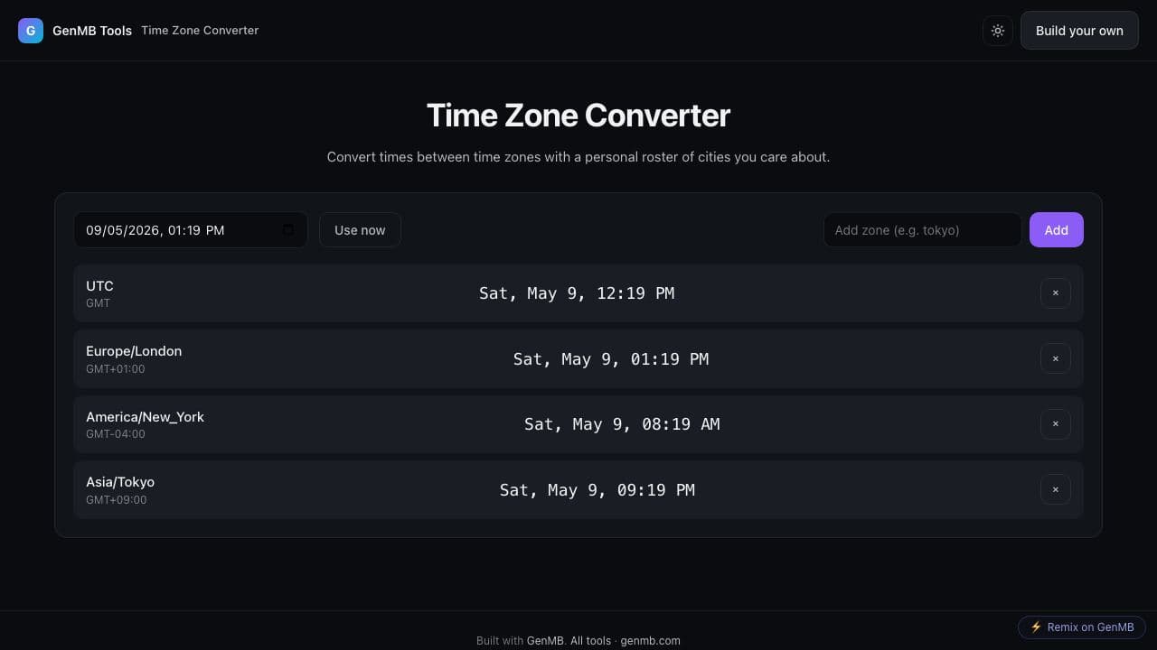 Screenshot of Time Zone Converter