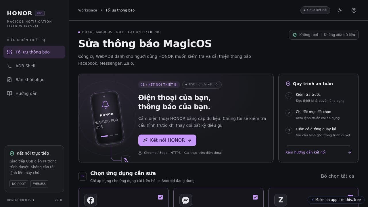 Screenshot of HONOR Notification Fixer