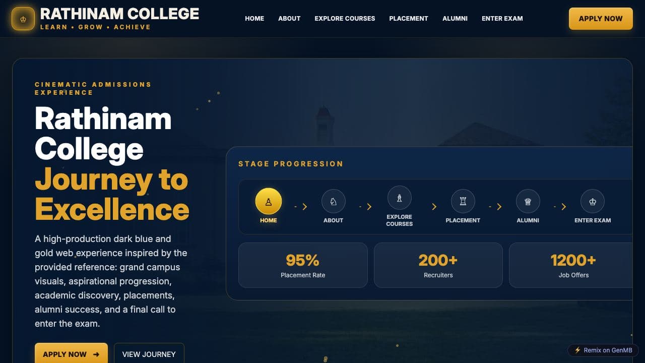 Screenshot of Rathinam College Cinematic Journey