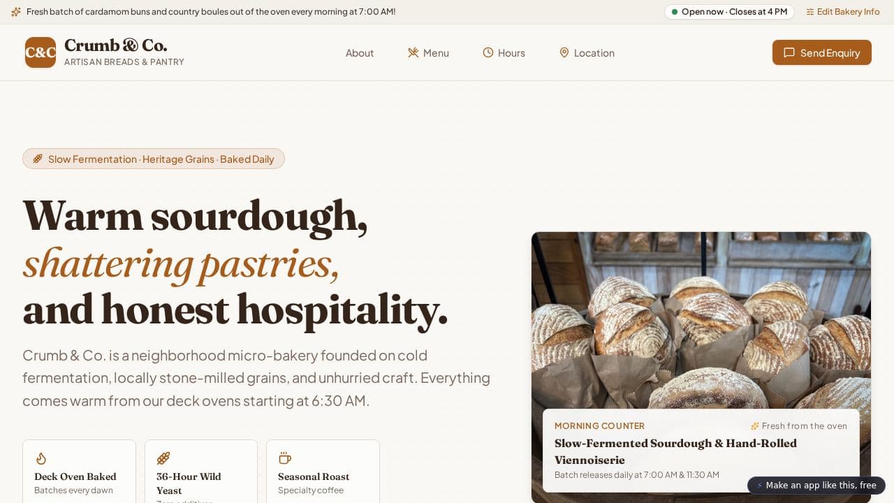 Screenshot of Crumb & Co Bakery