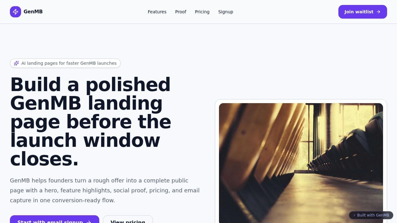 Screenshot of GenMB Landing Page