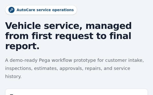 Screenshot of AutoCare Service Hub