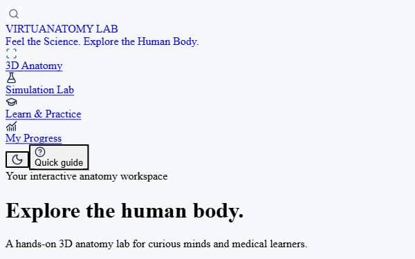 Screenshot of VirtuAnatomy Lab