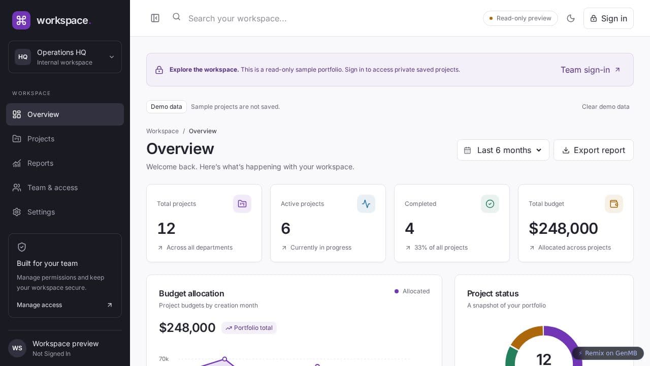 Screenshot of Team Admin Dashboard