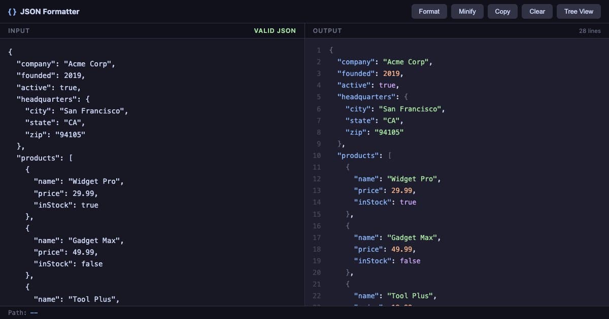 Screenshot of JSON Formatter & Viewer