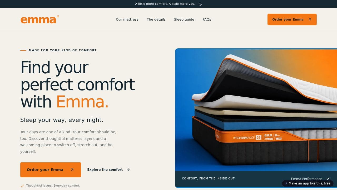 Screenshot of Emma Sleep — Find Your Perfect Comfort