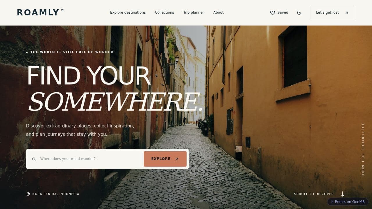 Screenshot of Roamly Travel Website