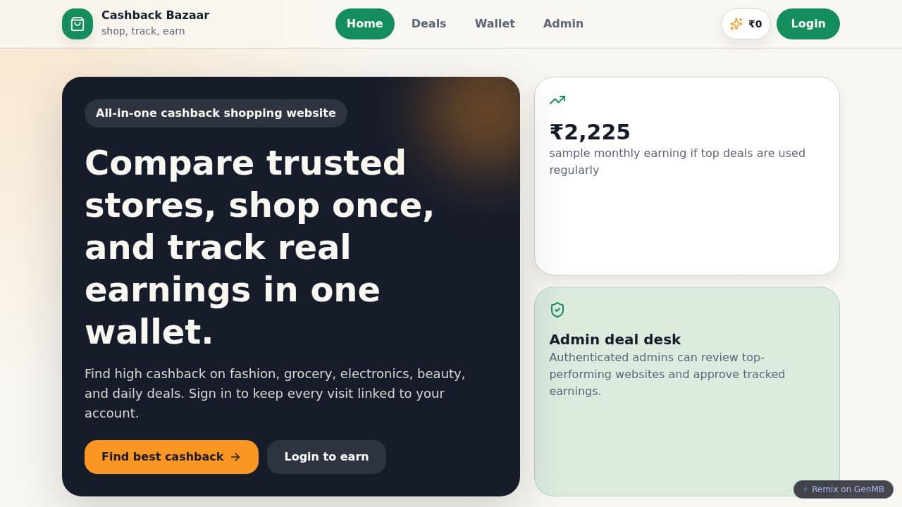 Screenshot of Cashback Bazaar