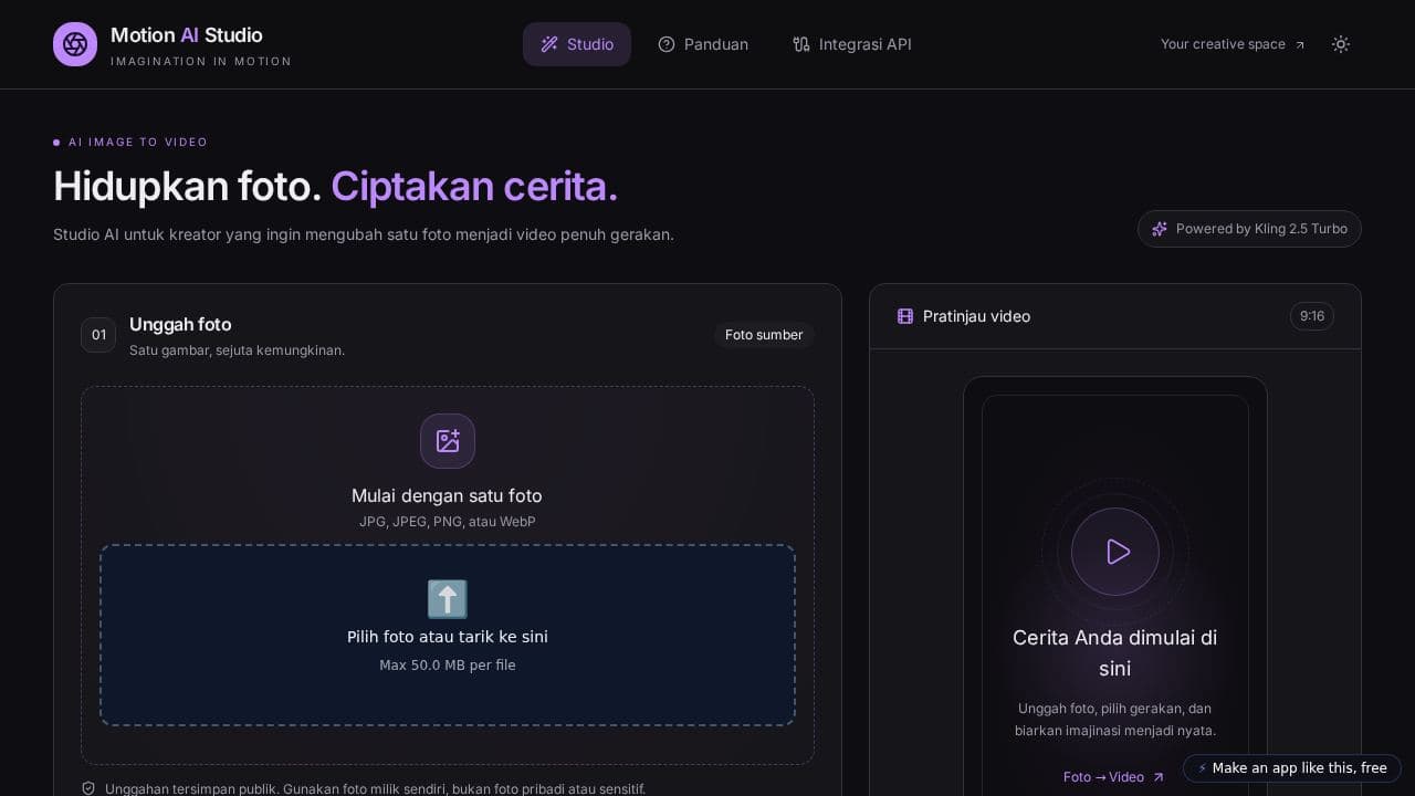 Screenshot of Motion AI Studio