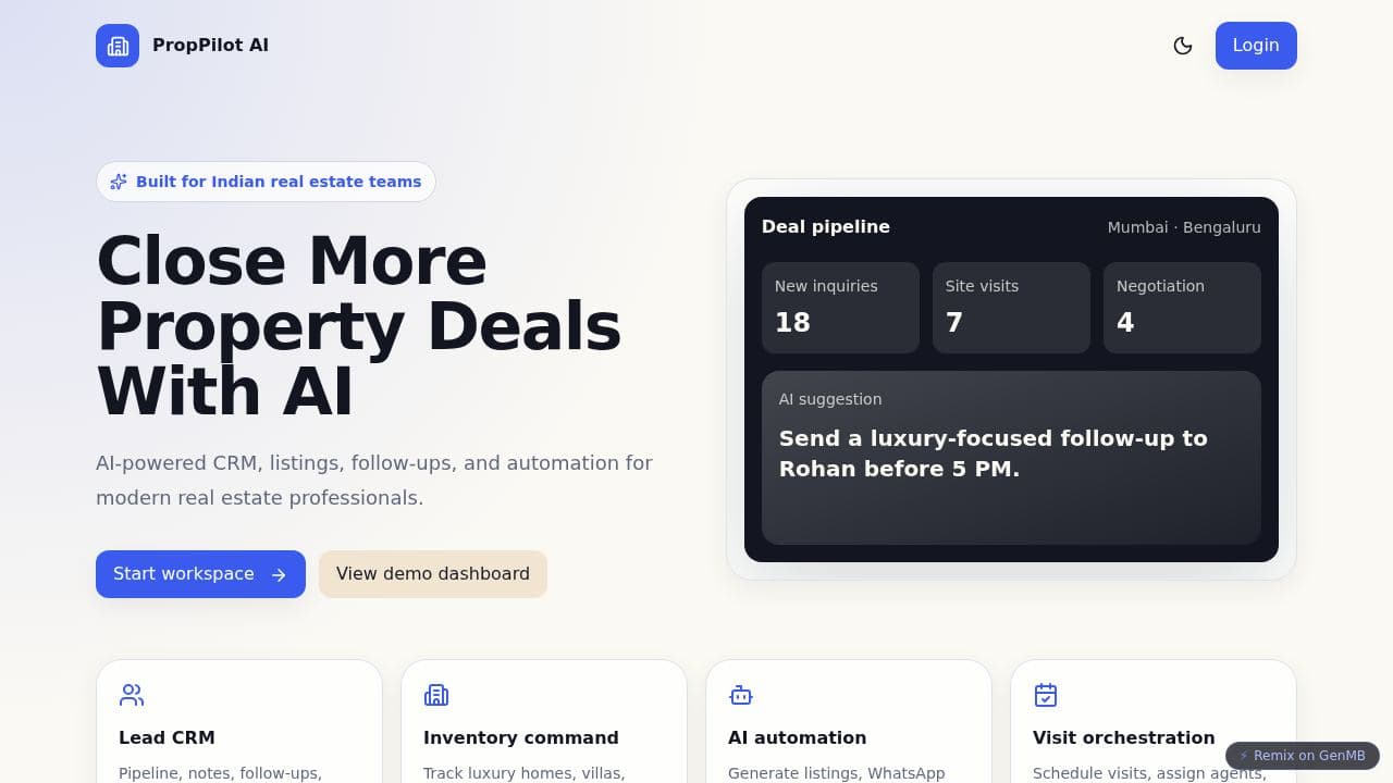 Screenshot of PropPilot AI