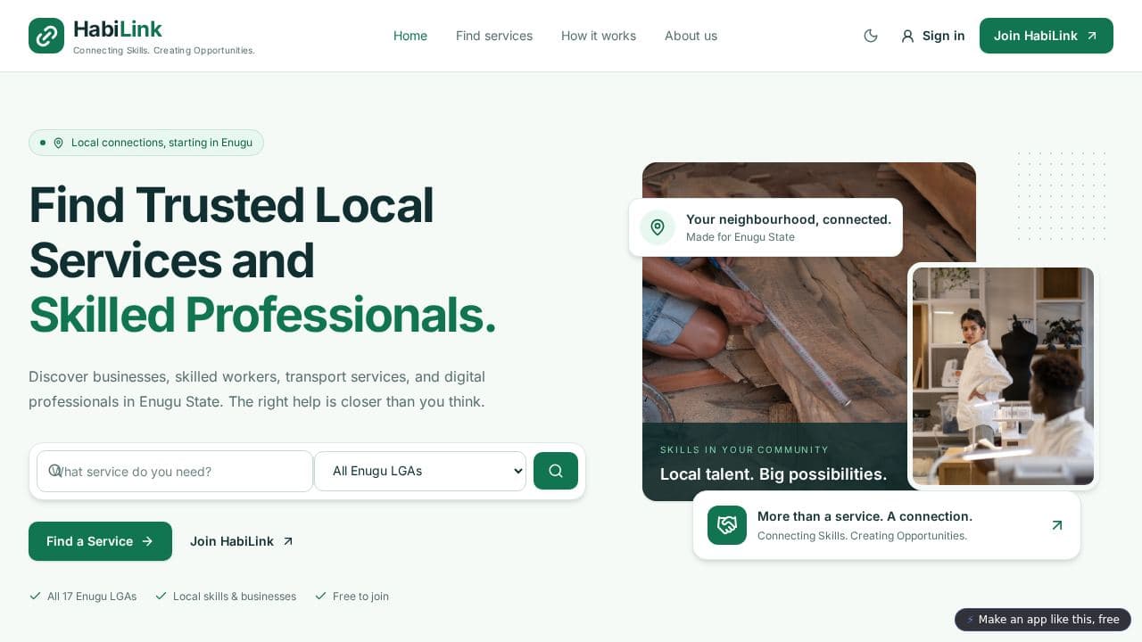Screenshot of HabiLink Local Marketplace